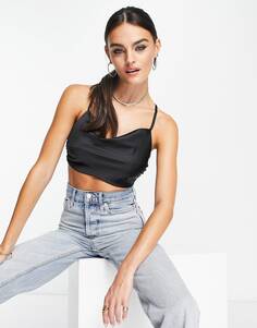 Черный атласный топ с завязками на бретельках ASOS DESIGN