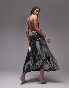 Серебристое эластичное платье макси с эффектом металлик Topshop