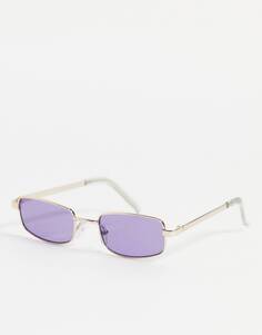 Золотые прямоугольные солнцезащитные очки с фиолетовыми линзами ASOS DESIGN