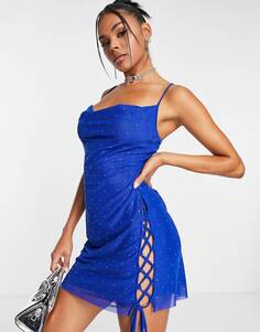 Голубое платье мини со шнуровкой ASYOU diamante hotfix