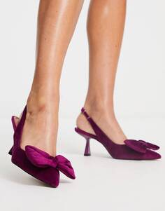 Пурпурные бархатные туфли на среднем каблуке с бантом ASOS DESIGN Scarlett