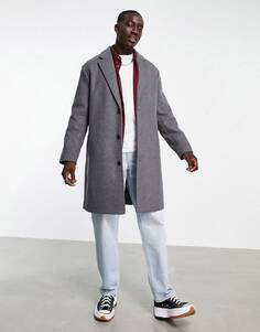 Серое пальто свободного кроя из смесовой шерсти ASOS DESIGN