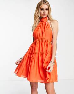 Оранжевое ярусное мини-платье с завязками на спине ASOS DESIGN