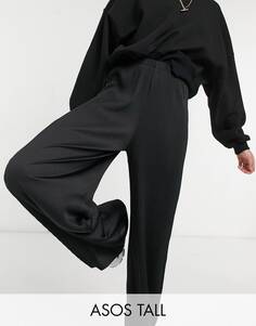 Черные широкие брюки из плиссированной ткани ASOS DESIGN Tall