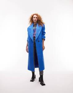 Синее пальто с начесом Topshop