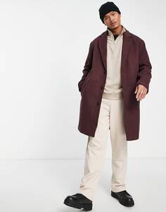 Бордовое длинное пальто свободного кроя из смесовой шерсти ASOS DESIGN