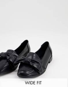 Черные туфли на плоской подошве с бантом ASOS DESIGN Wide Fit Mentor