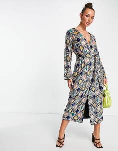 Платье миди с запахом и пайетками с поясом и ромбами ASOS EDITION