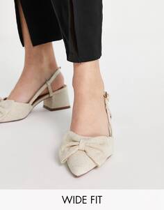 Натуральные туфли с ремешком на пятке и ремешком на среднем каблуке с бантом ASOS DESIGN Wide Fit Suzy