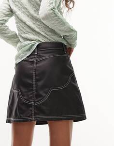 Черная джинсовая юбка с покрытием Topshop в стиле вестерн