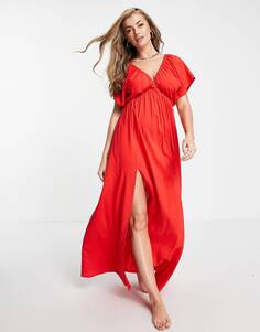 Красное пляжное платье макси с рукавами-крылышками ASOS DESIGN Fuller Bust - RED