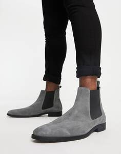 Серые замшевые ботинки челси с черной подошвой ASOS DESIGN
