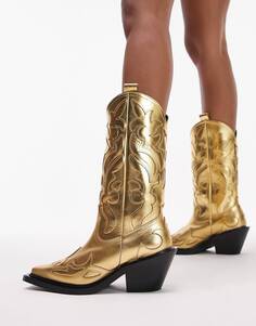 Золотистые кожаные ботинки в стиле вестерн премиум-класса Topshop Belle ручной работы
