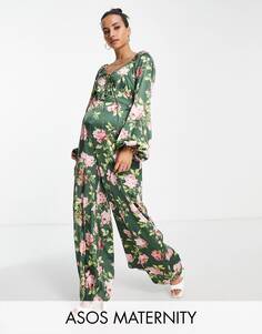 Комбинезон с пышными рукавами и вырезом сзади ASOS DESIGN Maternity с цветочным принтом