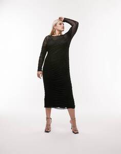 Черное сетчатое платье миди со швами Topshop Curve