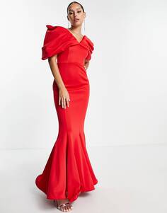 Красное платье макси с экстремально драпированными рукавами и широким подолом ASOS DESIGN