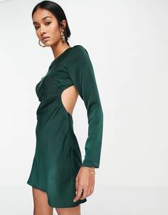Зеленое атласное платье мини с открытой спиной ASOS DESIGN