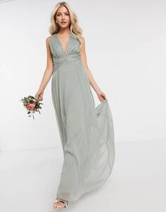 Оливковое платье макси с драпировкой на лифе и запахом на талии ASOS DESIGN Bridesmaid