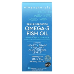 Рыбий Жир с Омега-3 Тройной Силы Viva Naturals, 90 мягких таблеток