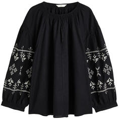 Блузка H&amp;M Linen-blend Embroidered, черный/белый H&M