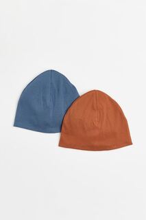 2 шапки из хлопкового джерси в рубчик H&amp;M, синий/темно-оранжевый H&M