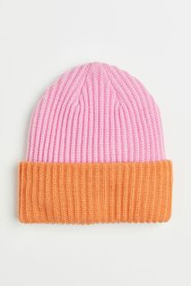 Вязаная шапка с узором в рубчик H&amp;M, розовый/оранжевый H&M