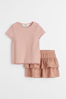 Комплект из 2 предметов из хлопка H&amp;M Hearts, пудрово-розовый H&M