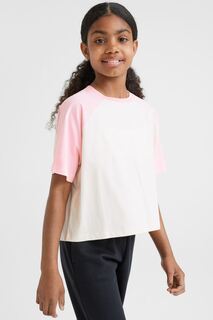 Короткая футболка из хлопкового трикотажа H&amp;M, светло-розовый/светло-бежевый H&M