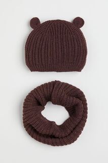 Комплект из 2 предметов - шапка и шарф на камин H&amp;M, темно-коричневый H&M