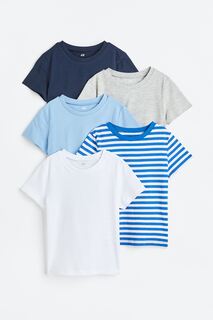 Хлопковая футболка, 5 шт. H&amp;M, темно-синий/серый меланж H&M