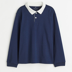Хлопковая футболка для регби H&amp;M Basics Solid-color, темно-синий/белый H&M