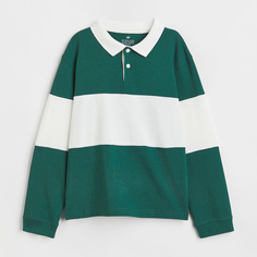 Хлопковая футболка для регби H&amp;M Basics Color-block, зеленый/белый H&M