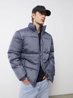 Толстое мужское надувное пальто со стоячим воротником со стандартным рисунком LCW Vision