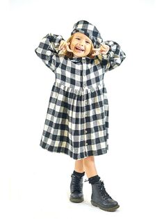 Платье для девочки с воротником и длинными рукавами в клетку и шляпа художника, комплект из 2 предметов Catz Kids Catz Kids