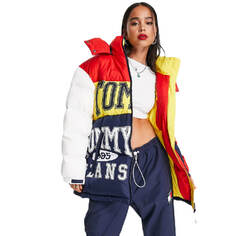 Куртка Tommy Jeans x ASOS Exclusive Splice Logo Oversized Down Fill Puffer, красный/желтый/темно-синий