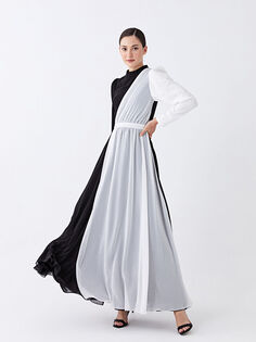 Женское платье с длинным рукавом и цветными блоками с воротником-стойкой LCW Modest