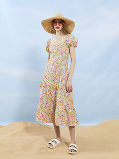 Женское пляжное платье из поплина с U-образным вырезом и цветочным принтом Xside