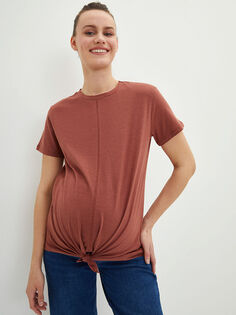Хлопковая футболка для беременных с прямым вырезом и коротким рукавом с круглым вырезом LC Waikiki Maternity