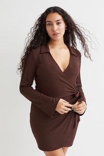H&amp;M+ Платье с запахом и воротником, коричневый H&M