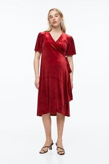 MAMA Велюровое платье с запахом H&amp;M, красный H&M