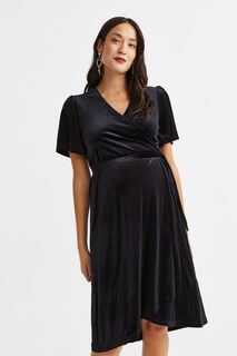 MAMA Велюровое платье с запахом H&amp;M, черный H&M