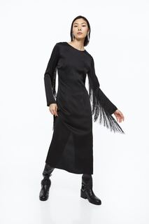Атласное платье с бахромой. H&amp;M, черный H&M