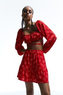 Блузка из крепа с завязками H&amp;M, красный/бабочки H&M