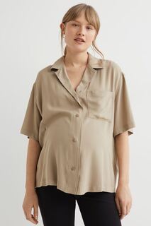 MAMA Рубашка оверсайз с короткими рукавами H&amp;M, бежевый H&M