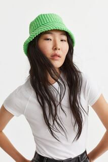 Вельветовая рыбацкая шапка H&amp;M, ярко зеленый H&M
