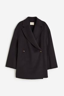 Двубортное пальто из смесовой шерсти H&amp;M, почти черный H&M