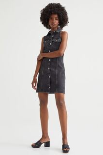 Джинсовое платье-рубашка без рукавов H&amp;M, черный H&M