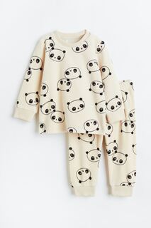 Велюровые пижамы H&amp;M, натуральный белый/панды H&M