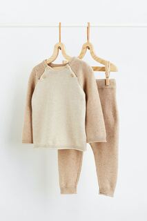 Вязаный свитер и брюки H&amp;M, бежевый/цветные блоки H&M