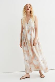 Длинное платье с V-образным вырезом H&amp;M, белый/узор H&M